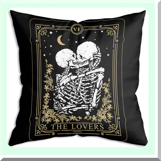 Lovers Tarot Card Soft Throw Pillow - Skeleton Love Edition - 18x18 Inch - Valentine's Day & Birthday Gift for Girlfriend - Unique Home Decor