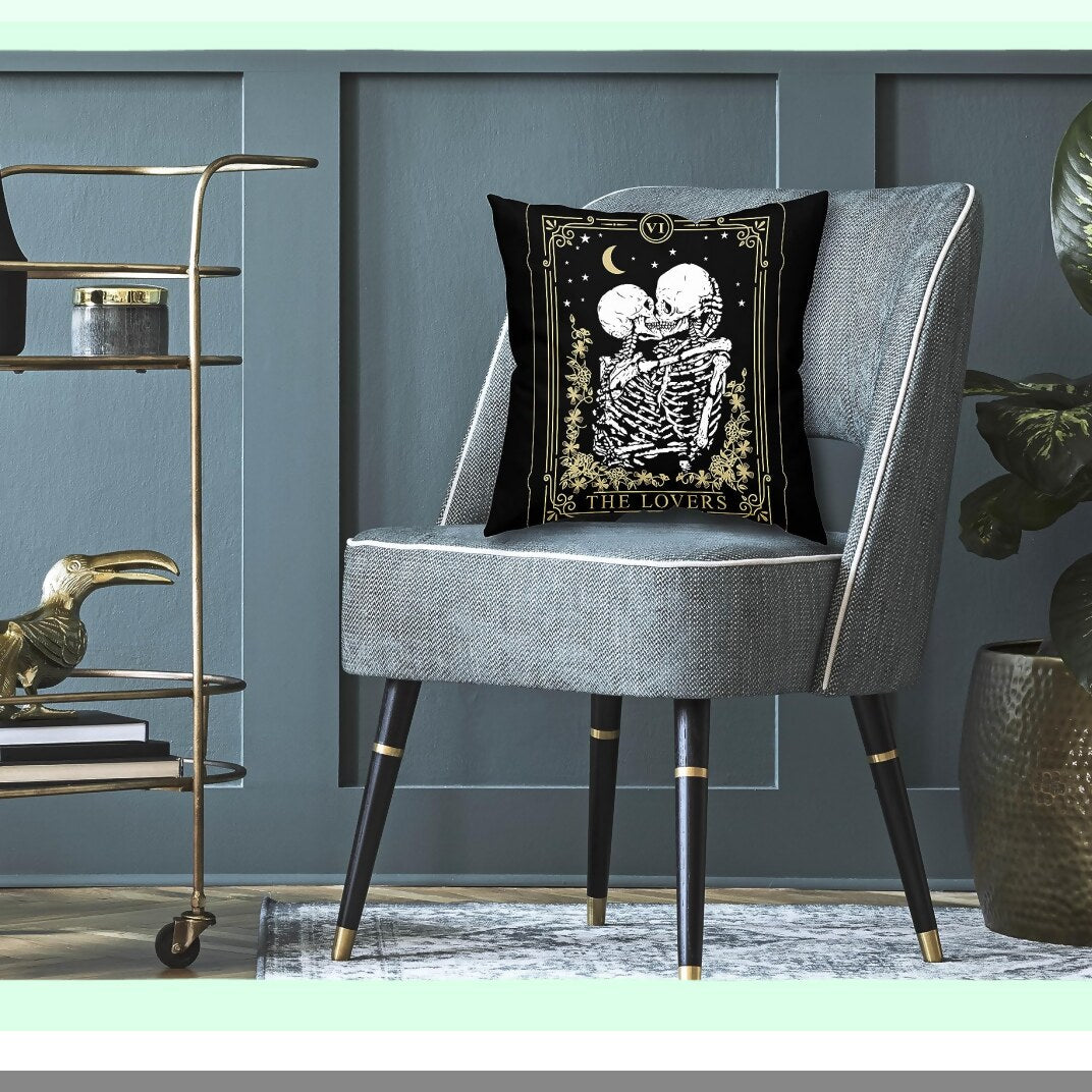 Lovers Tarot Card Soft Throw Pillow - Skeleton Love Edition - 18x18 Inch - Valentine's Day & Birthday Gift for Girlfriend - Unique Home Decor