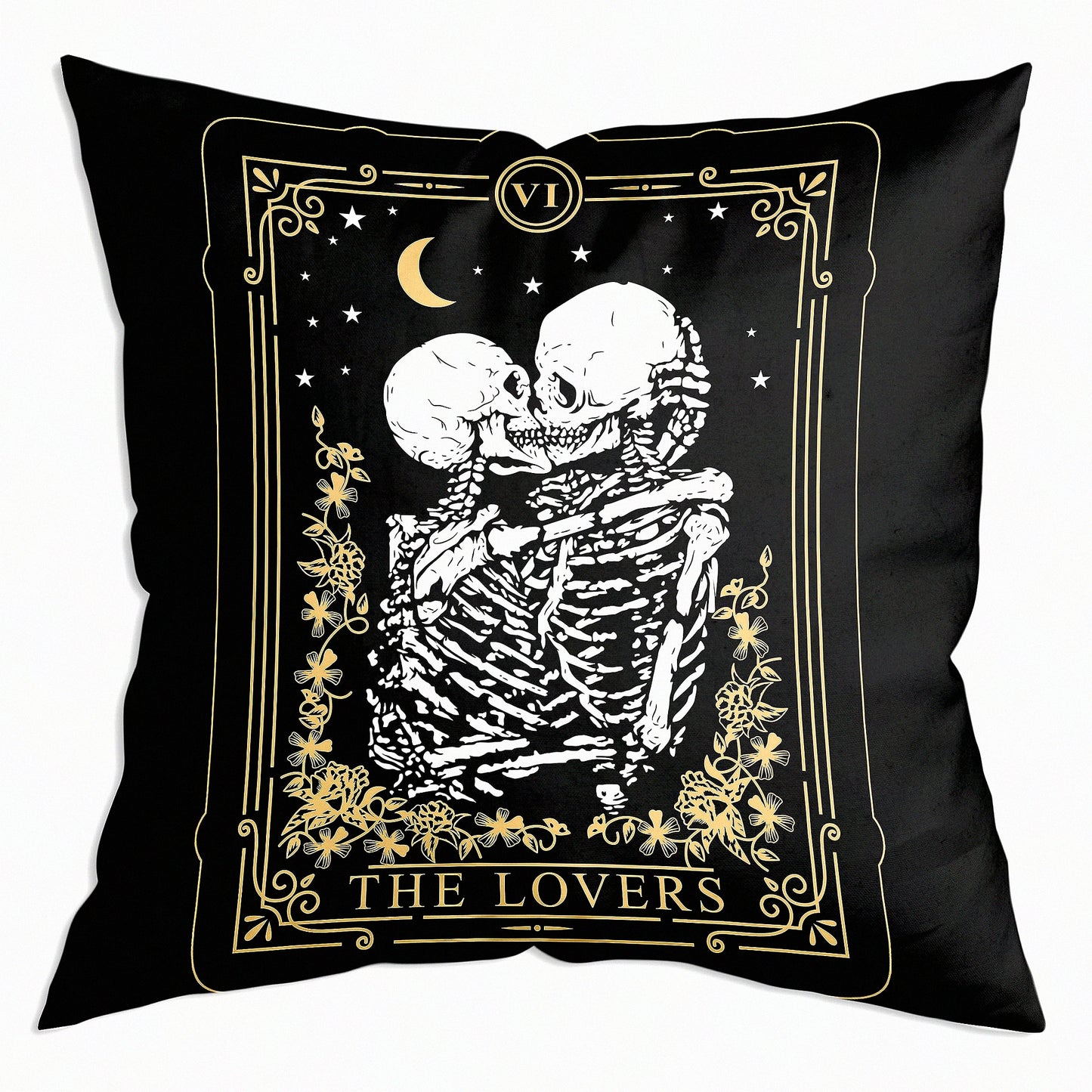 Lovers Tarot Card Soft Throw Pillow - Skeleton Love Edition - 18x18 Inch - Valentine's Day & Birthday Gift for Girlfriend - Unique Home Decor