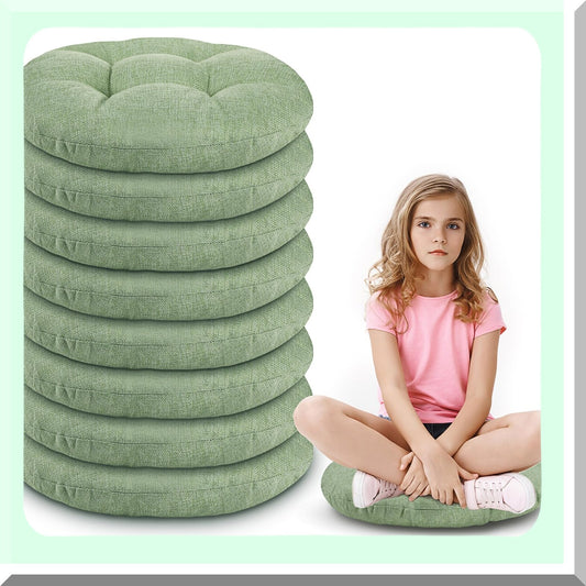 Green FlexiKids Round Floor Cushion - 15 Inch Thick Floor Pillow for Clroom, Home, Daycare, Preschool, Yoga & Meditation - Toddlers Seating