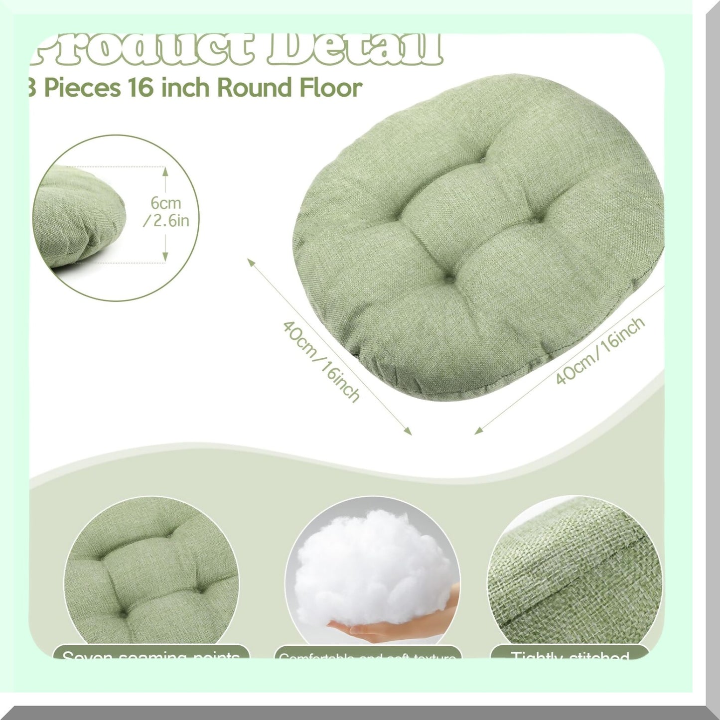 Green FlexiKids Round Floor Cushion - 15 Inch Thick Floor Pillow for Clroom, Home, Daycare, Preschool, Yoga & Meditation - Toddlers Seating