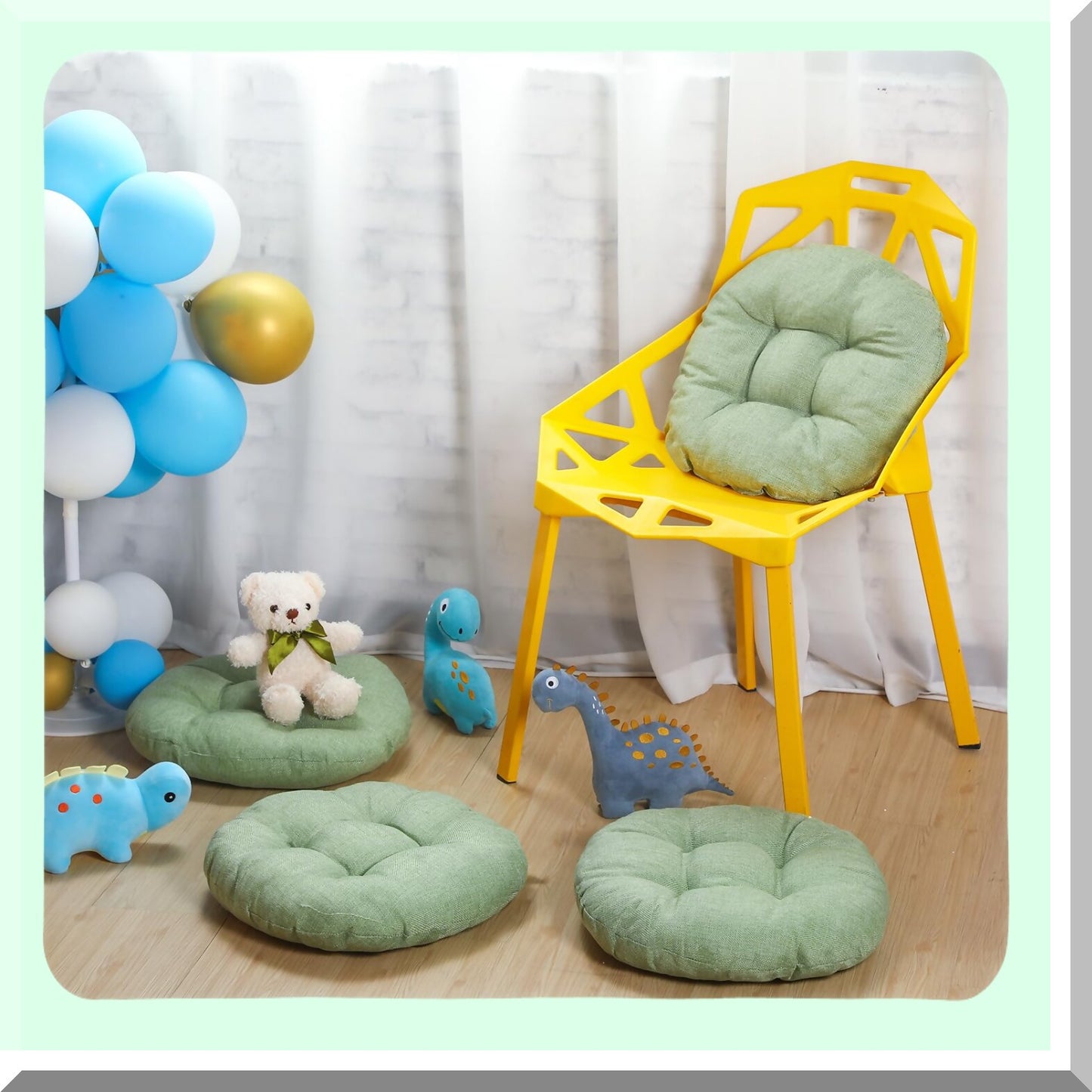 Green FlexiKids Round Floor Cushion - 15 Inch Thick Floor Pillow for Clroom, Home, Daycare, Preschool, Yoga & Meditation - Toddlers Seating