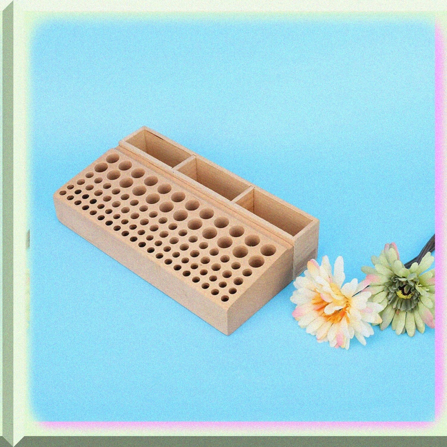 100 Holes Wooden Storage Rack for Leather Tools