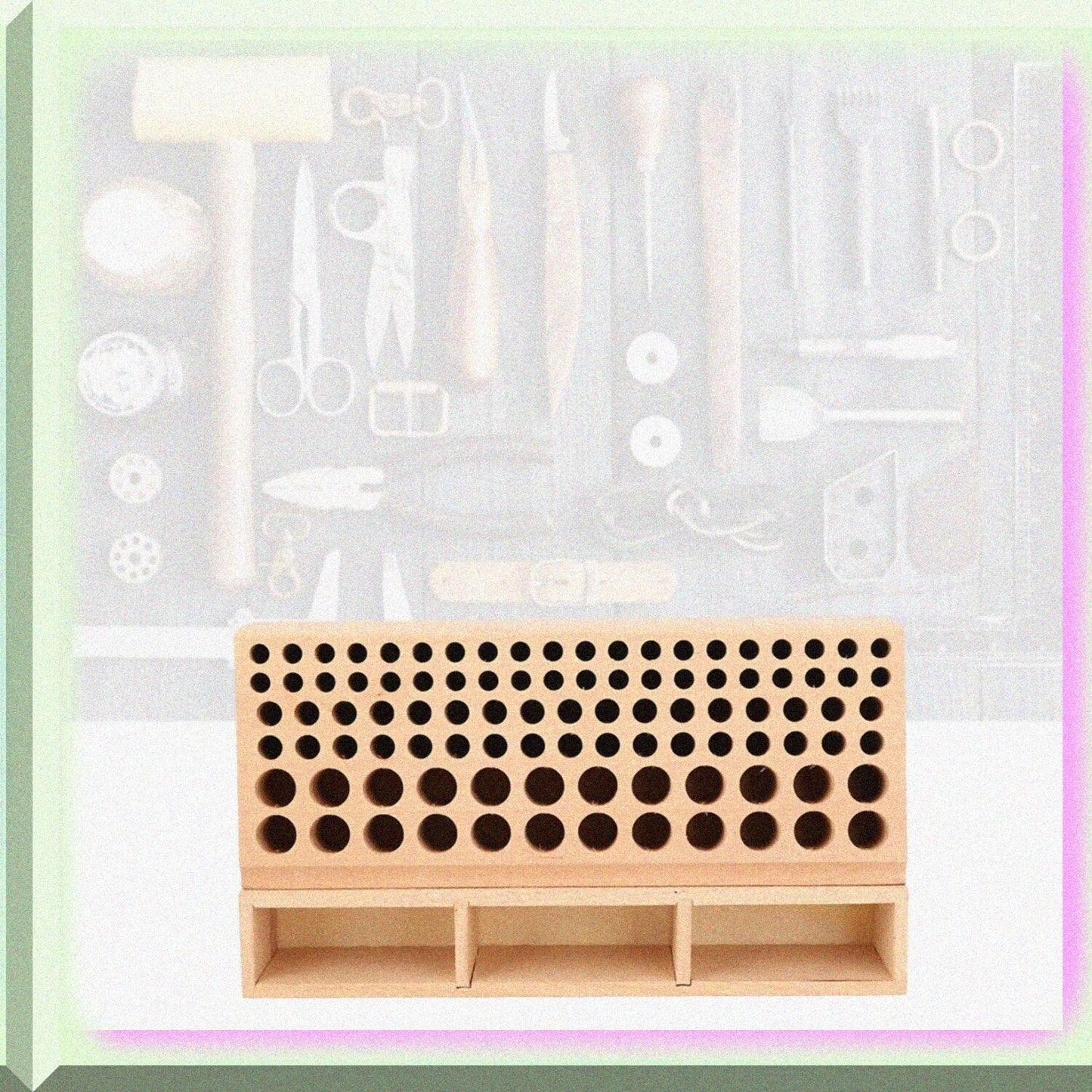 100 Holes Wooden Storage Rack for Leather Tools