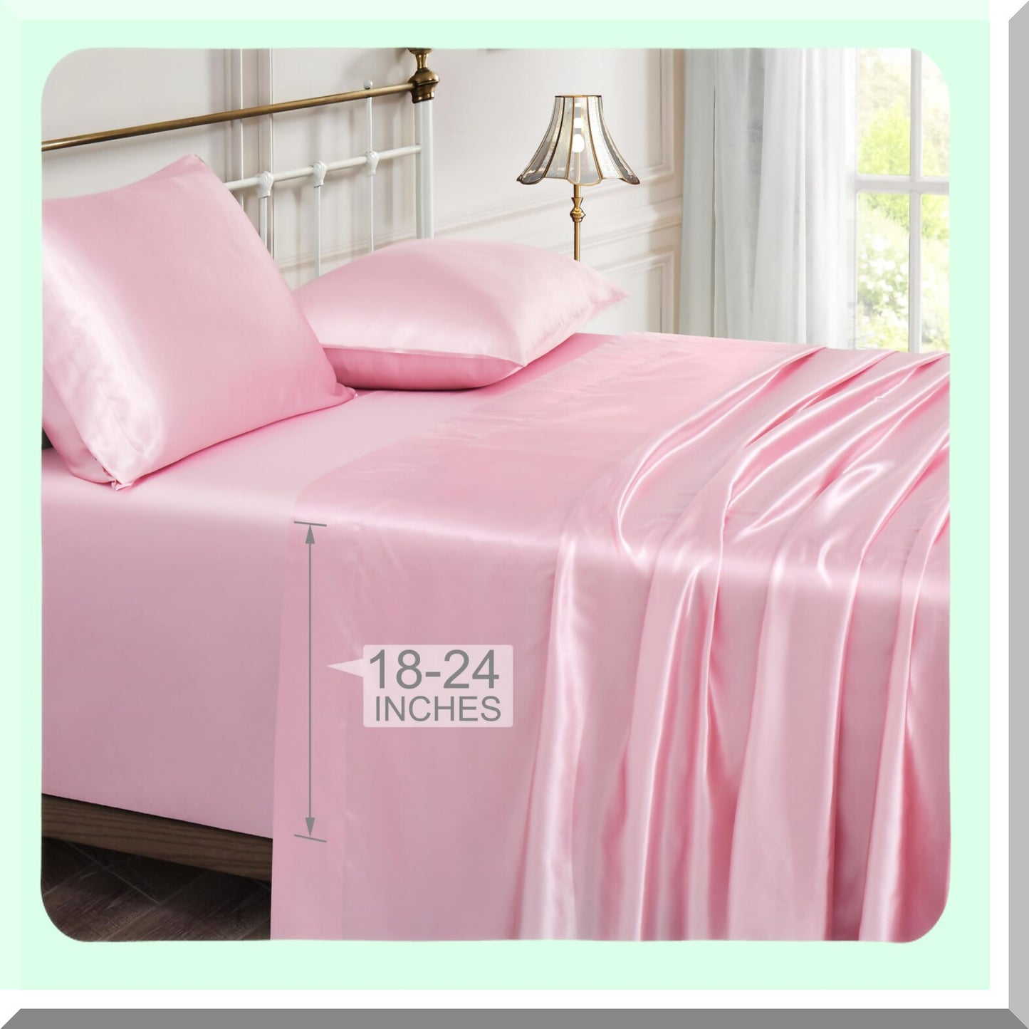 Cooling Silky Pink Full Size Sheets - Extra Deep Pocket 4 Piece Set - Fits Up to 24" Deep Mattress - Breathable & Luxurious Bedding