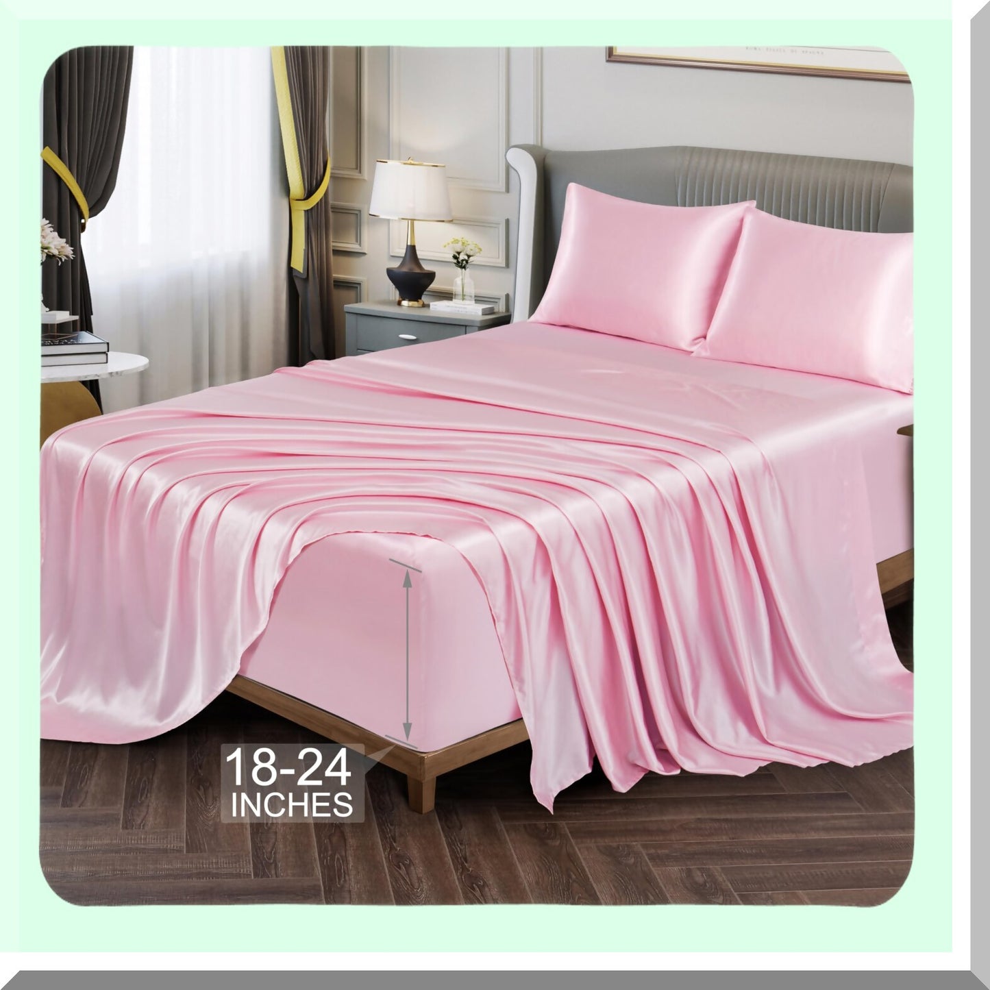 Cooling Silky Pink Full Size Sheets - Extra Deep Pocket 4 Piece Set - Fits Up to 24" Deep Mattress - Breathable & Luxurious Bedding