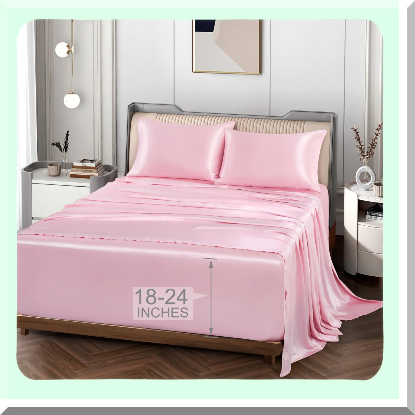 Cooling Silky Pink Full Size Sheets - Extra Deep Pocket 4 Piece Set - Fits Up to 24" Deep Mattress - Breathable & Luxurious Bedding