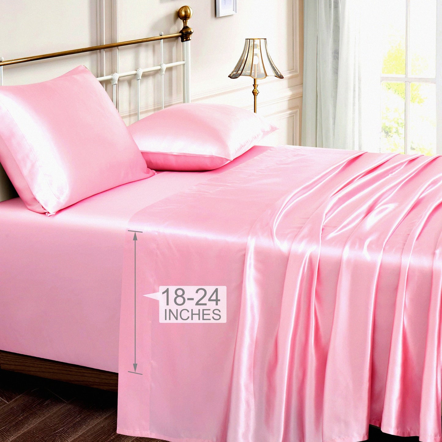 Cooling Silky Pink Full Size Sheets - Extra Deep Pocket 4 Piece Set - Fits Up to 24" Deep Mattress - Breathable & Luxurious Bedding