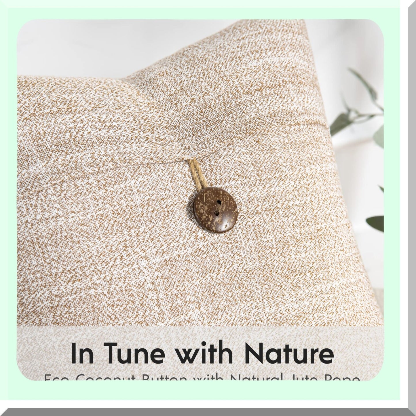 Vintage Linen Farmhouse Pillow Covers - Set of 2 Beige Decorative Cushion Cases with Coconut Button Detailing for Couch, Bed, Chair - 20x20 inches