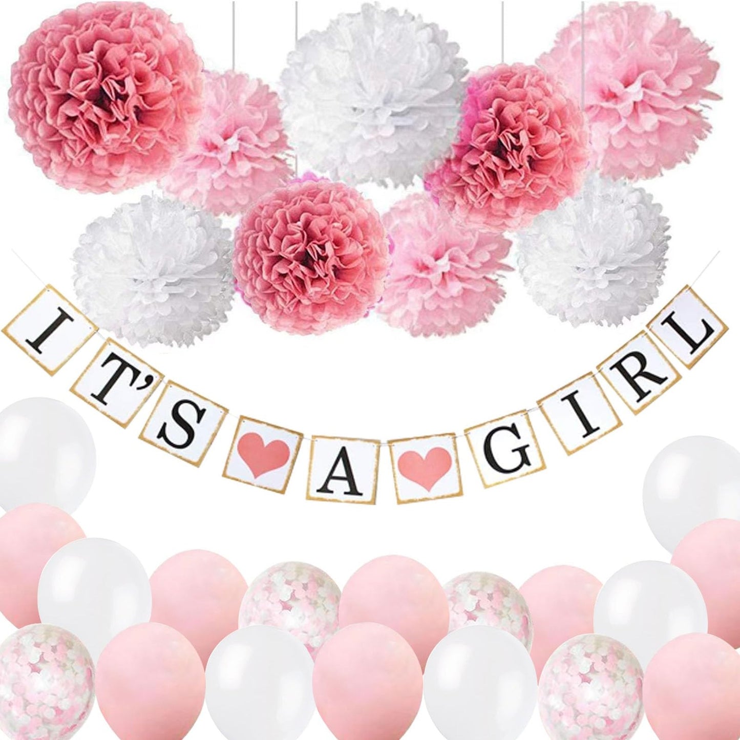 Baby Shower Decorations for Girls, Pink and White Party Supplies