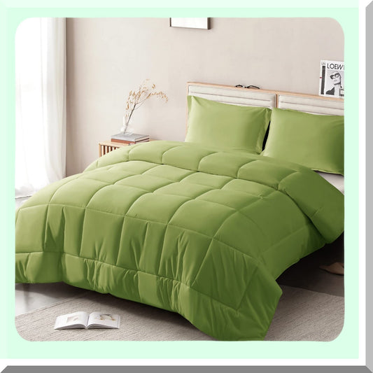 Luxury Green Comforter Set - 3 Piece Goose Down Alternative Bedding with 2 Pillow Shams. Extra Thick, Soft, and Machine Washable for Ultimate Comfort.