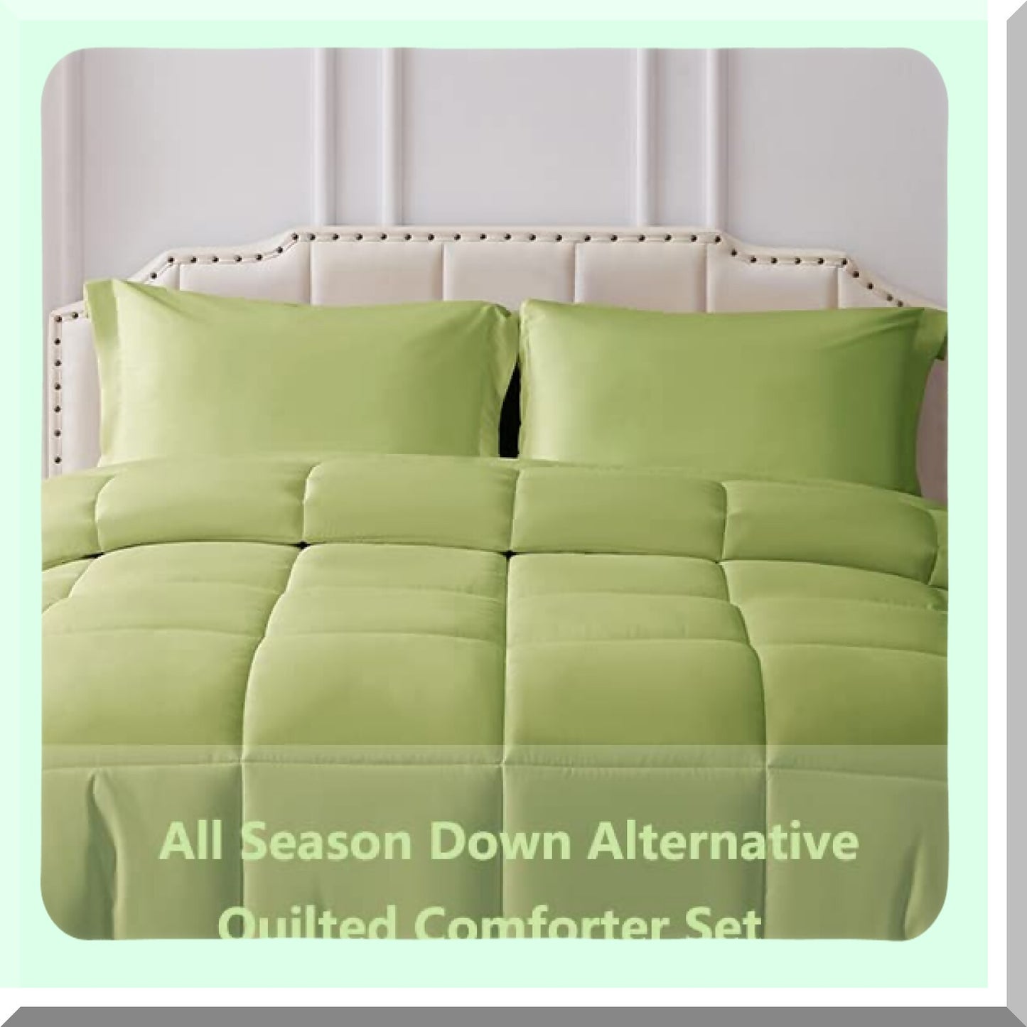 Luxury Green Comforter Set - 3 Piece Goose Down Alternative Bedding with 2 Pillow Shams. Extra Thick, Soft, and Machine Washable for Ultimate Comfort.