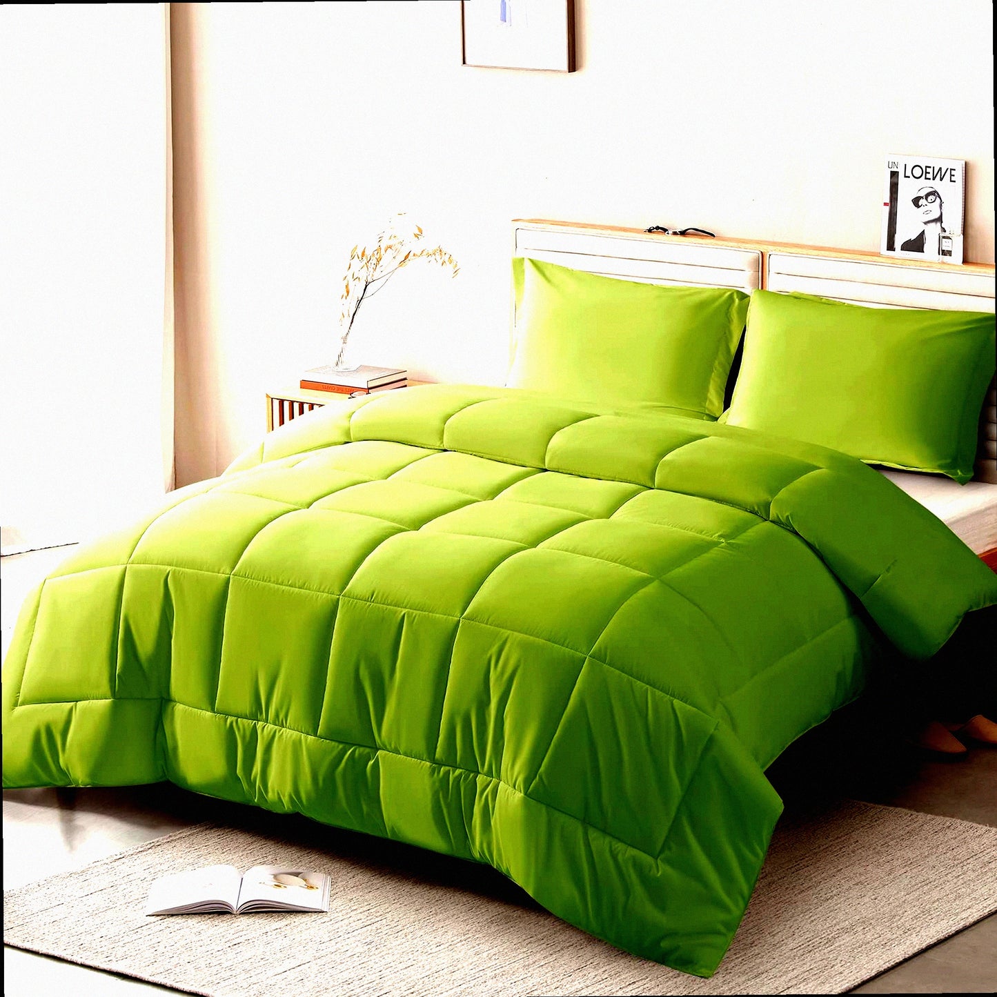 Luxury Green Comforter Set - 3 Piece Goose Down Alternative Bedding with 2 Pillow Shams. Extra Thick, Soft, and Machine Washable for Ultimate Comfort.