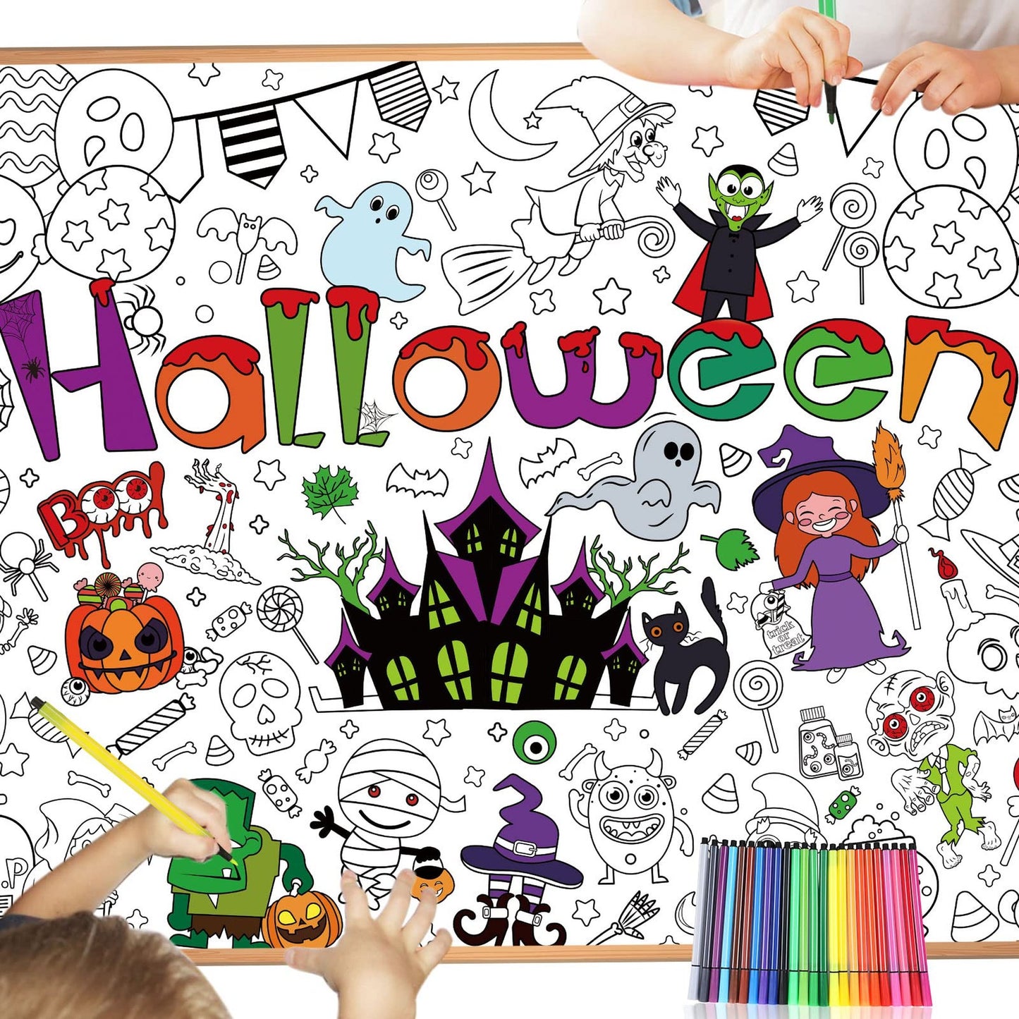 Colorful Creations Paint Poster Kit - 24 Colors, Jumbo Paper Banner/Tablecloth for Kids' Indoor Arts & Crafts Party Activities.