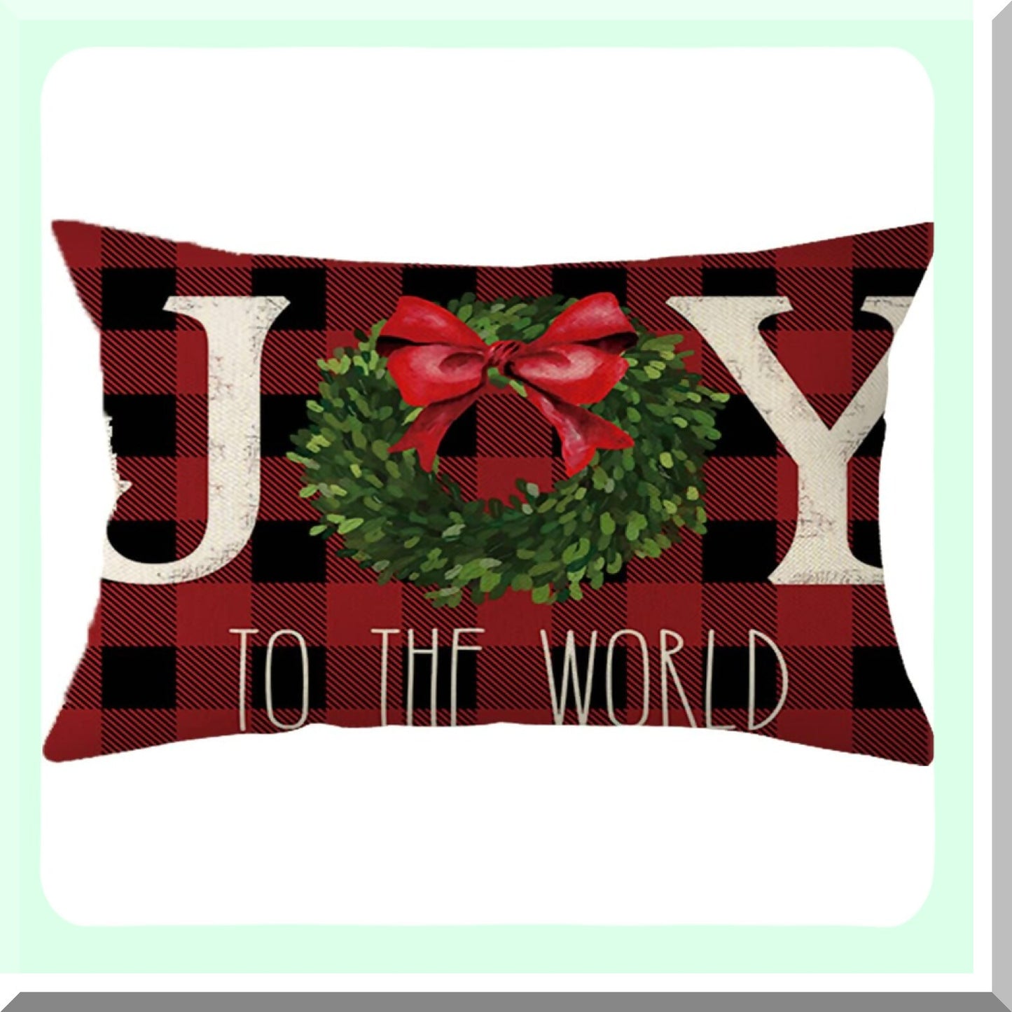 Joyful Winter Wonderland Holiday Pillow Covers - Buffalo Plaid 12x20 Inch Xmas Wreath Cushion Case for Sofa Couch - Festive Decoration