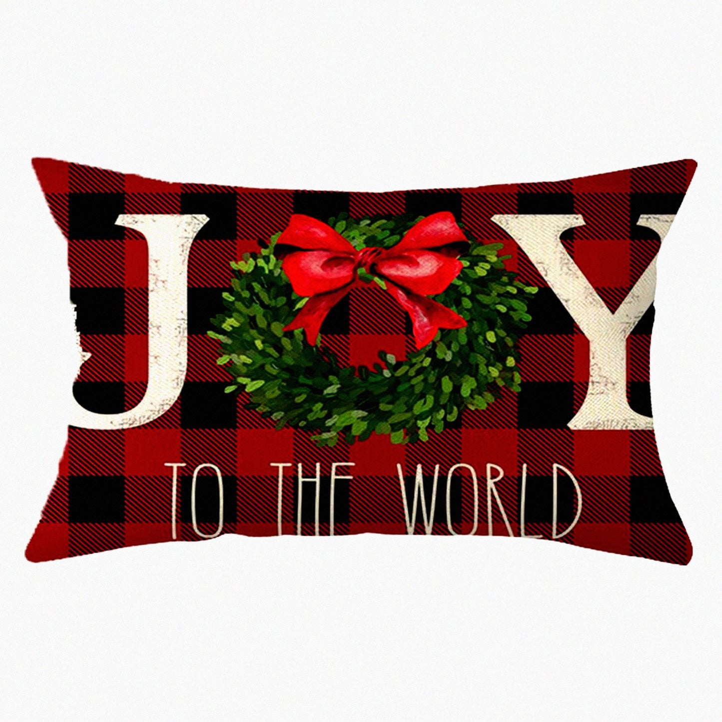 Joyful Winter Wonderland Holiday Pillow Covers - Buffalo Plaid 12x20 Inch Xmas Wreath Cushion Case for Sofa Couch - Festive Decoration
