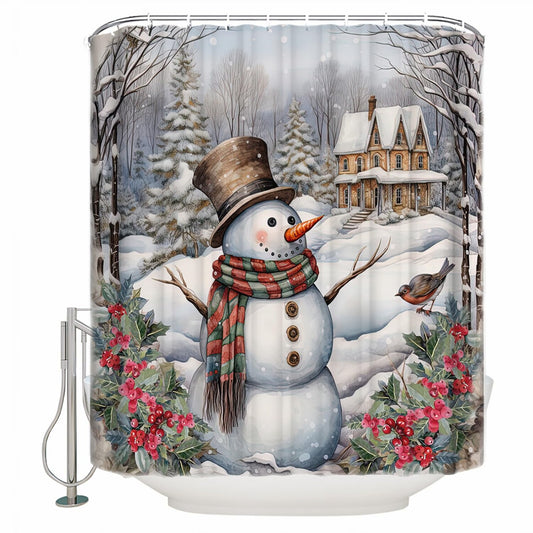 Xmas Tree Winter Snow Snowman Shower Curtain 72"x84"