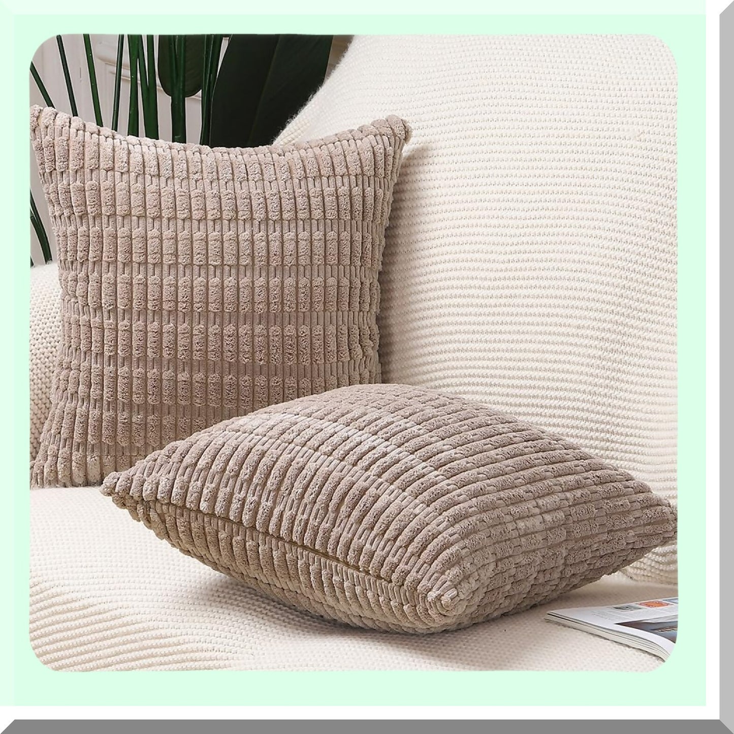 Boho Stripe Corduroy Pillow Covers - Set of 2, 24x24 Inch Brown Decorative Cushion Shell for Sofa & Bedroom - Soft Throw Pillow Cover