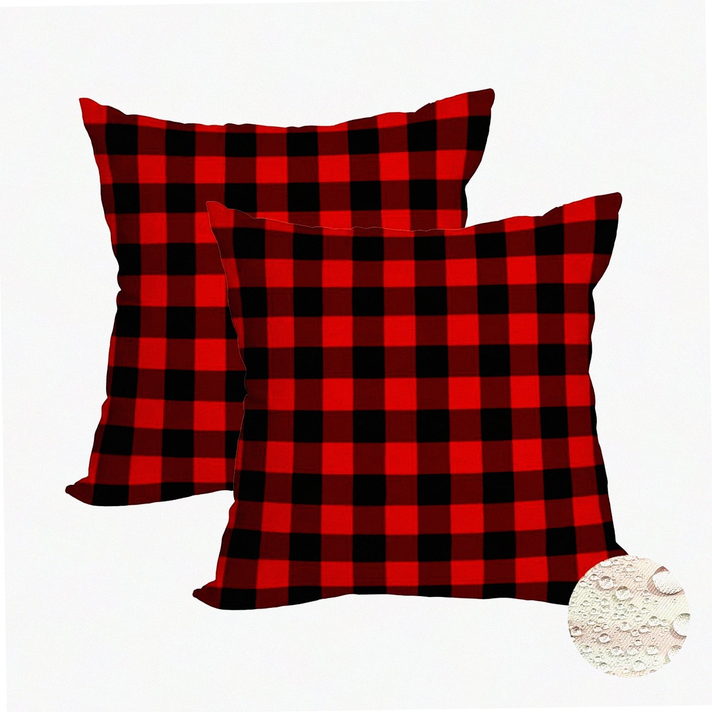 Winter Farmhouse Buffalo Plaid Pillow Covers - Set of 2, Waterproof Outdoor Cushion Cases 22x22 Inch, Red & Black Checked Throw Pillowcases, New Year Decor