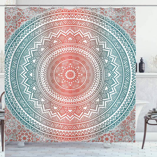 Teal and Coral Shower Curtain 69x70 inches