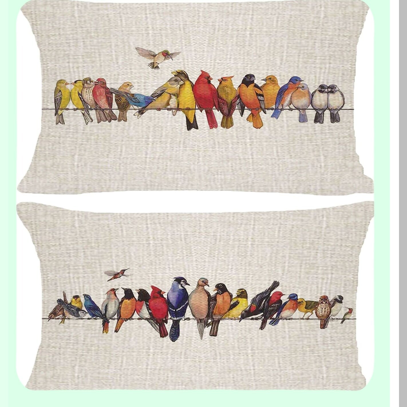 Birds Burlap Lumbar Pillow Covers - Set of 2, 12x20 Outdoor Cushion Covers for Spring Winter, Zippered Anniversary Holiday Decor, No Fillers