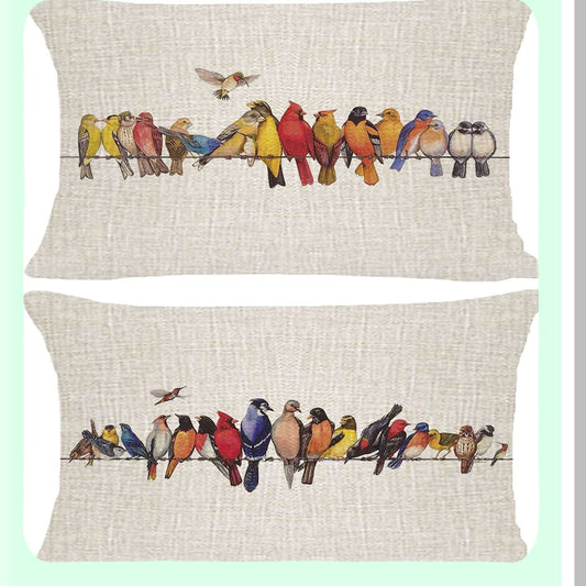 Birds Burlap Lumbar Pillow Covers - Set of 2, 12x20 Outdoor Cushion Covers for Spring Winter, Zippered Anniversary Holiday Decor, No Fillers