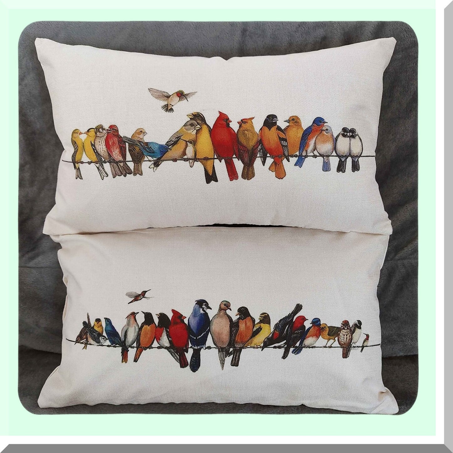 Birds Burlap Lumbar Pillow Covers - Set of 2, 12x20 Outdoor Cushion Covers for Spring Winter, Zippered Anniversary Holiday Decor, No Fillers