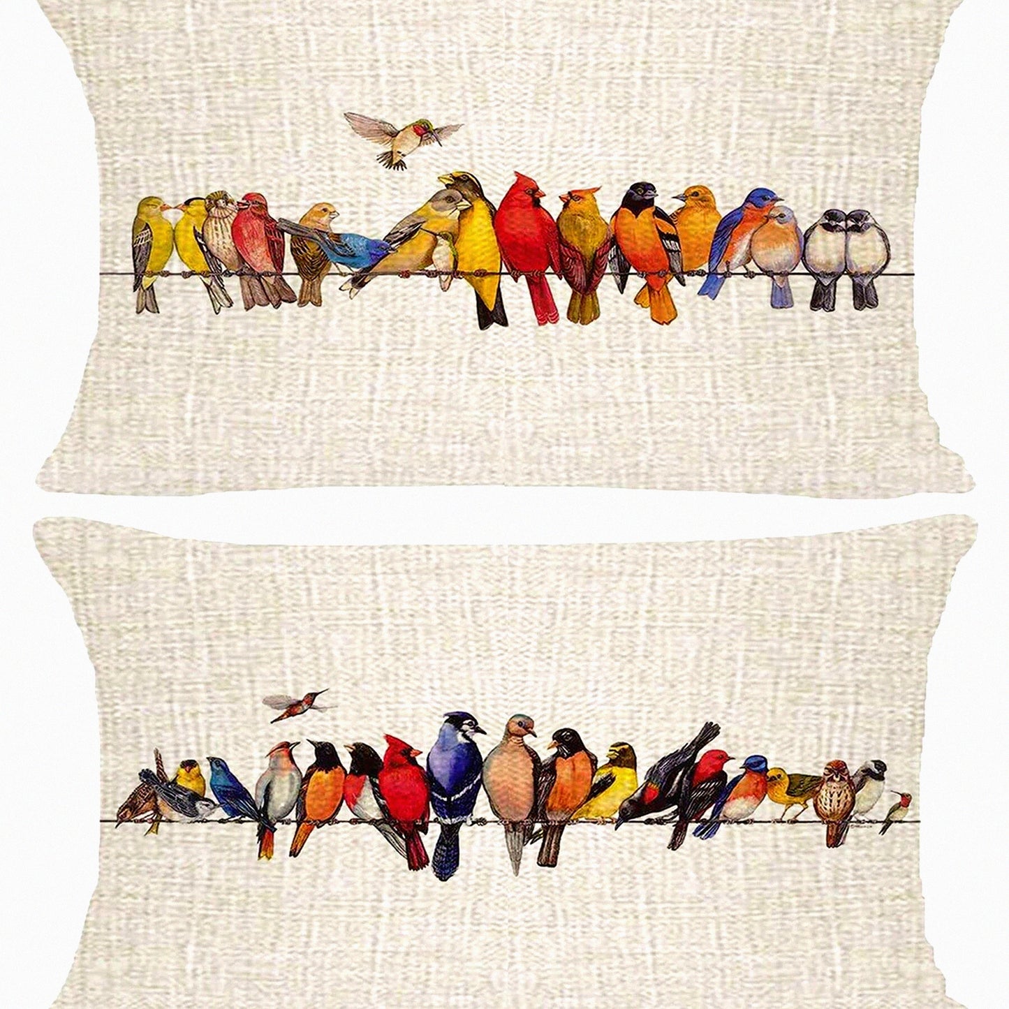 Birds Burlap Lumbar Pillow Covers - Set of 2, 12x20 Outdoor Cushion Covers for Spring Winter, Zippered Anniversary Holiday Decor, No Fillers