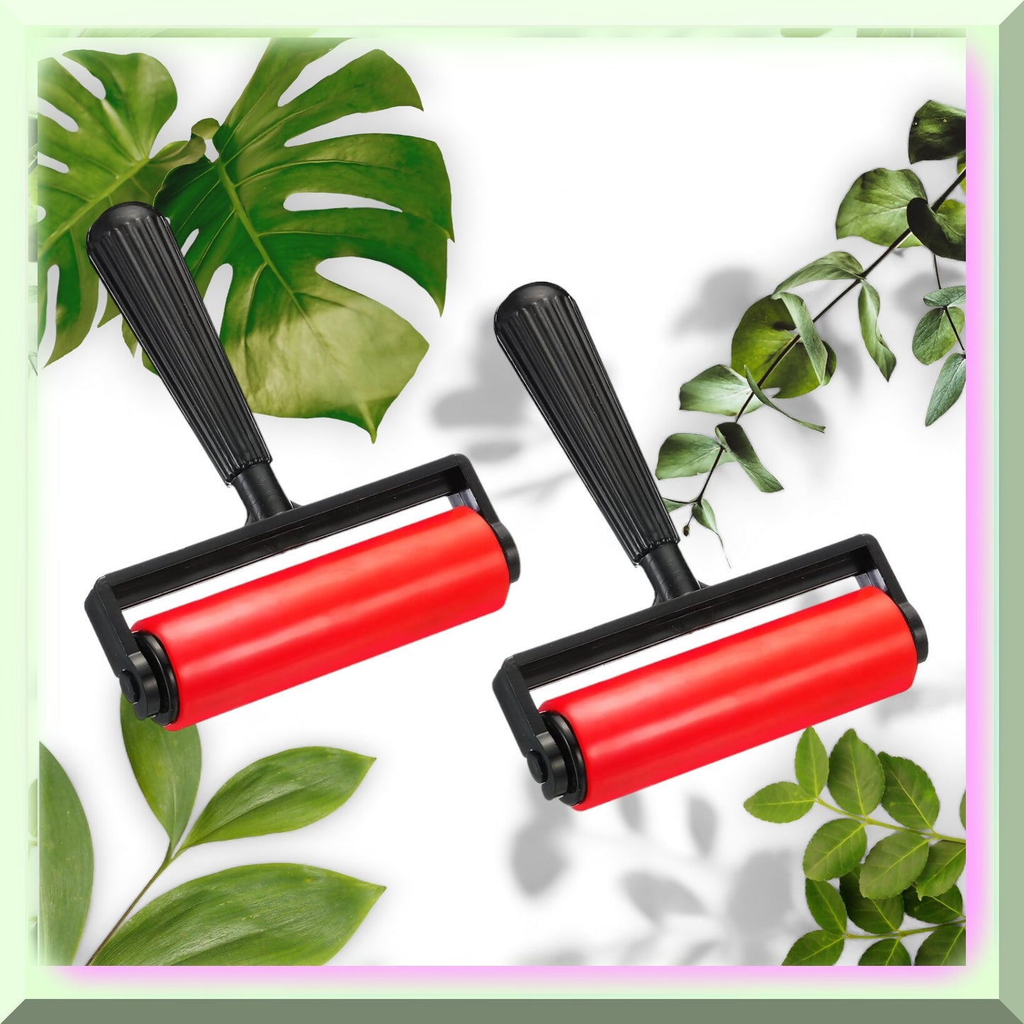 Red 2pc Rubber Rollers for Art and Construction