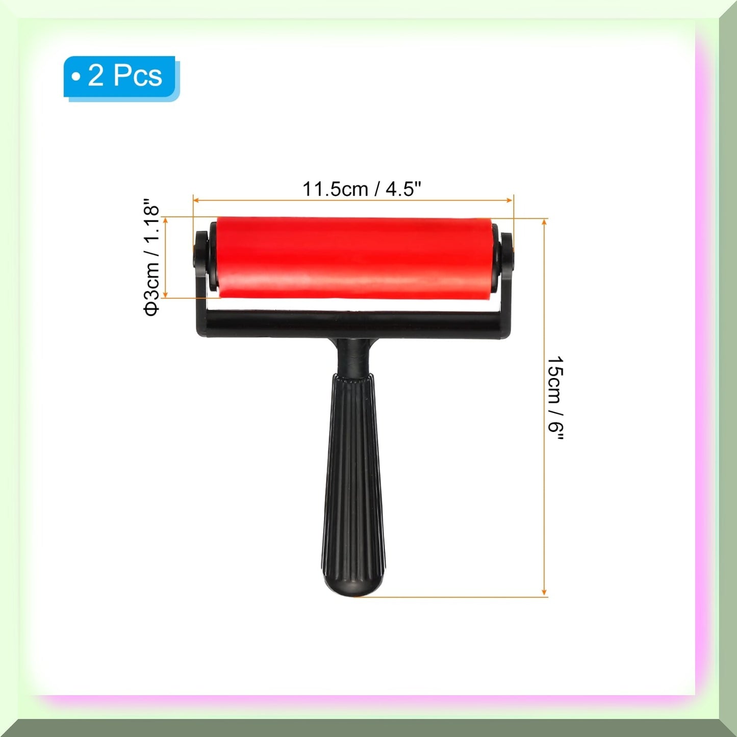 Red 2pc Rubber Rollers for Art and Construction