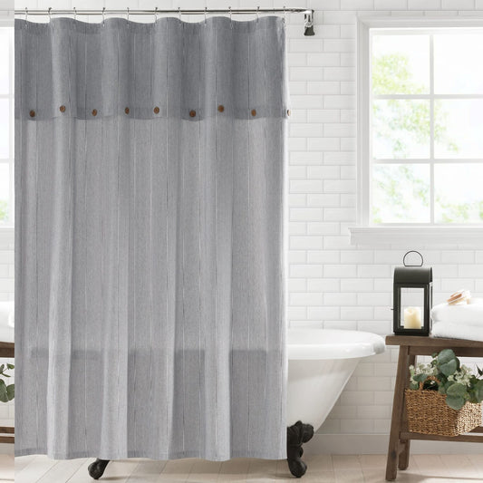 Tucker Ticking-Stripe Fabric Shower Curtain 72x72 Black