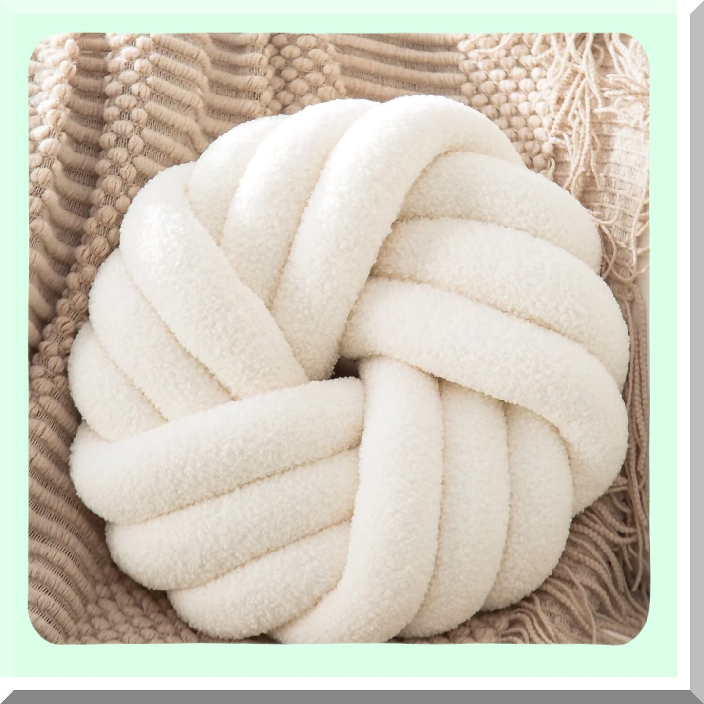 Plush Knot Round Throw Pillow - White Knot Cushion for Living Room & Bed Decor - 14 Inch Knotted Floor Pillow - Home Decorative Couch Pillows