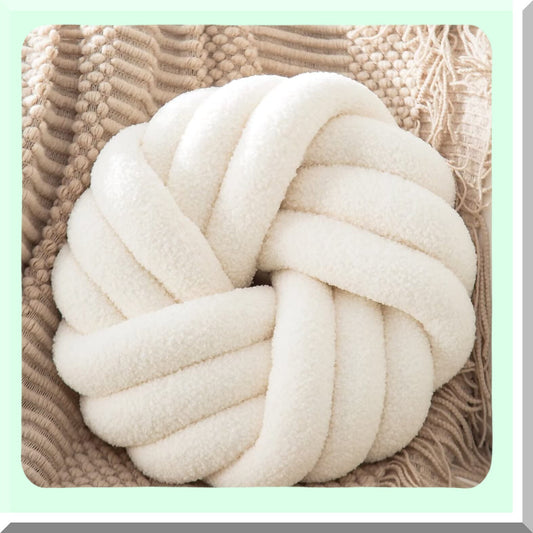 Plush Knot Round Throw Pillow - White Knot Cushion for Living Room & Bed Decor - 14 Inch Knotted Floor Pillow - Home Decorative Couch Pillows