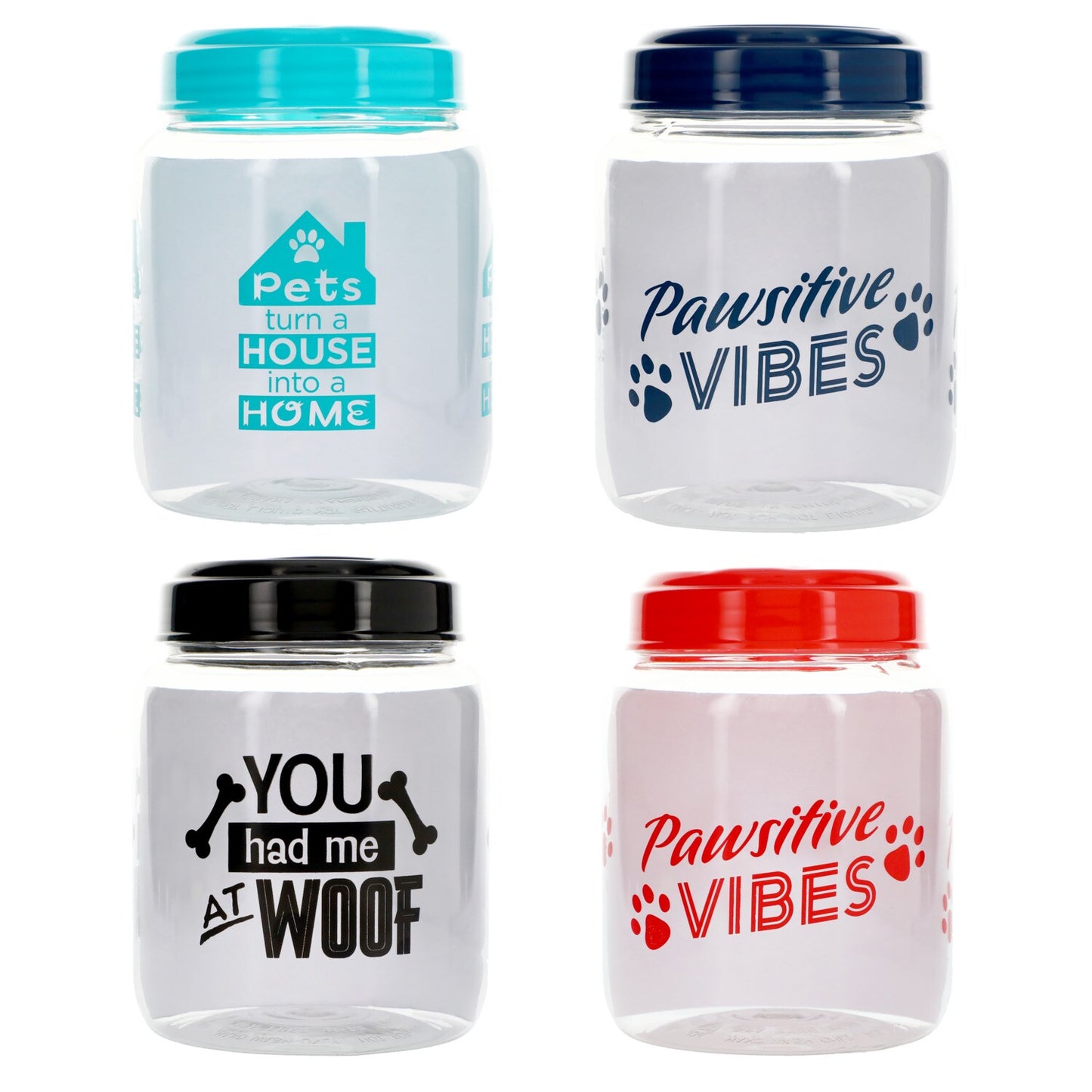 Pet Printed Plastic Treat Jars with Lids, 4x4x5.625-in. (Pack of 16)