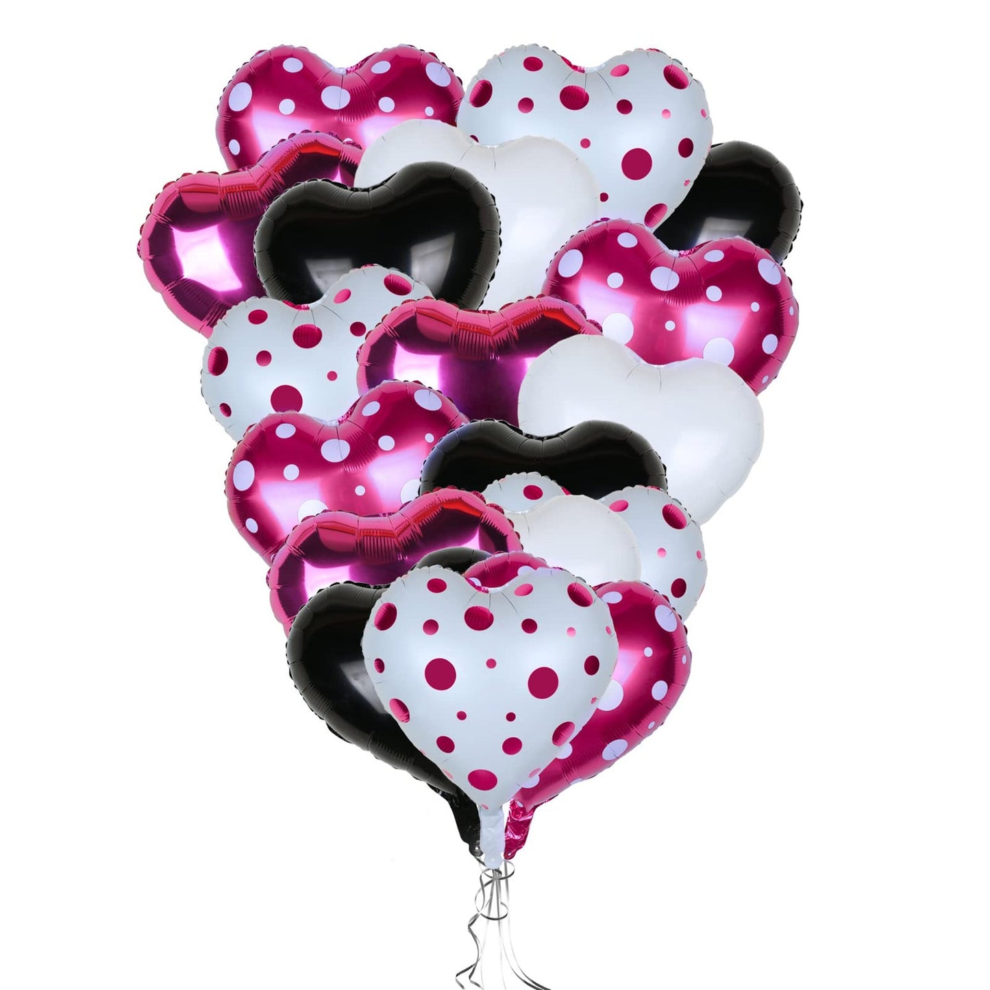 Pink Mouse Heart Balloon Pack - 20 Black & Pink 18" Heart Shaped Balloons for Girls Kids Birthday Baby Shower Decorations - Polka Dot Theme