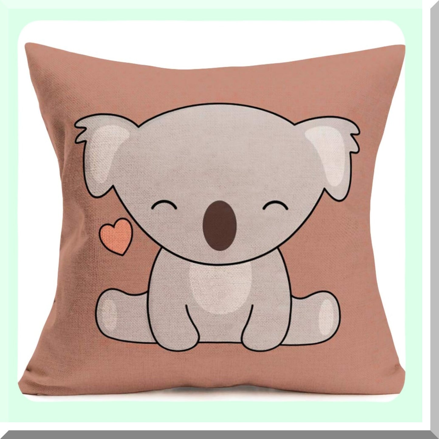 Cute Animal Kids Cartoon Pillow Covers Set - Sloth Bear Elephant Panda Decorative Cushion Cases - Pink Sweet Heart Design - Cotton Linen 18x18 Inch - Sofa Couch & Kids Room Decor