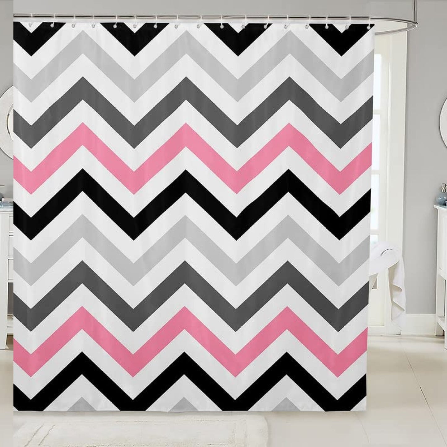 Wave Stripe Shower Curtain 72"x72" Pink White Black Gray
