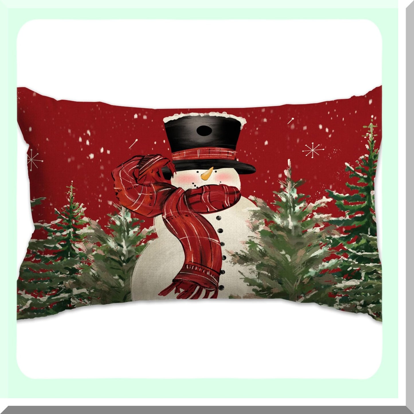 Winter Wonderland Lumbar Pillow Cover - Snowman Tree Snowflake Decorative Throw Pillow Cover for Sofa, Farmhouse Style Home Decor - 12X20 Colorlife