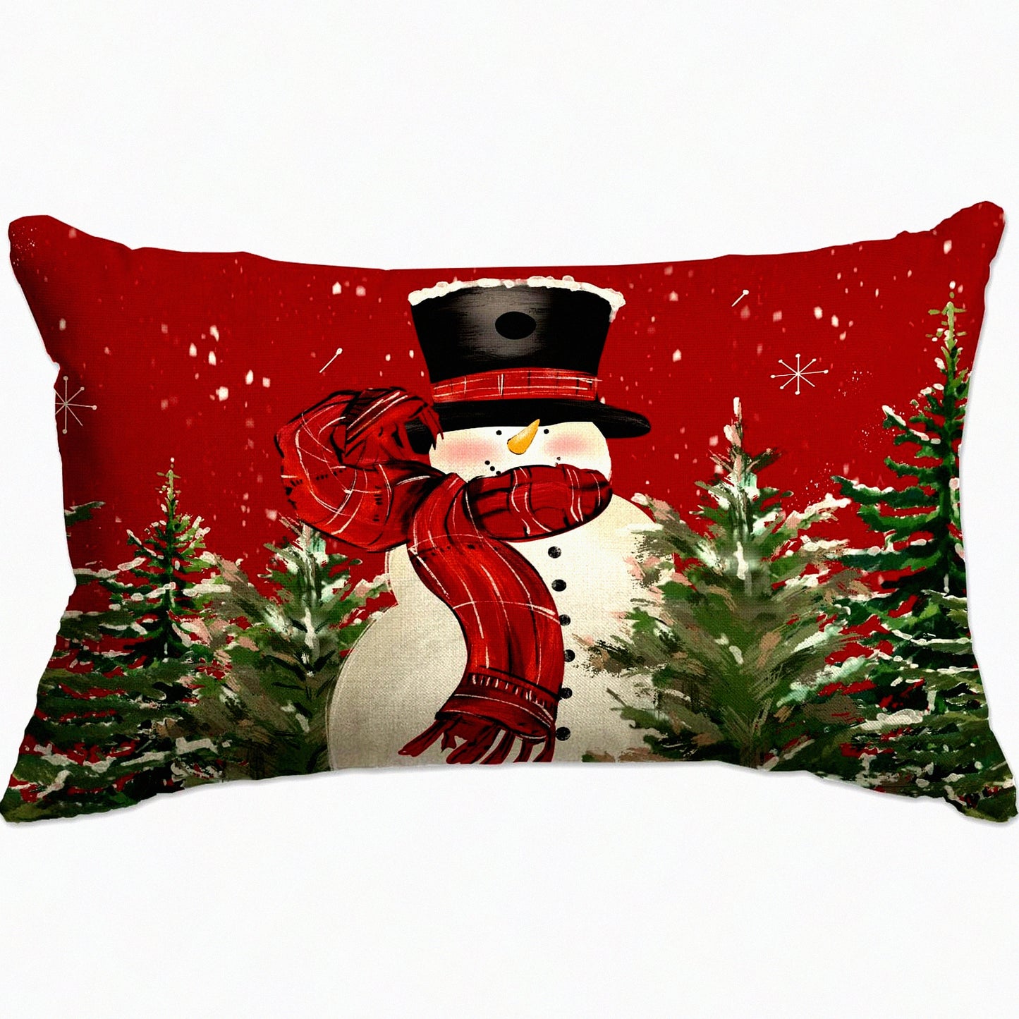 Winter Wonderland Lumbar Pillow Cover - Snowman Tree Snowflake Decorative Throw Pillow Cover for Sofa, Farmhouse Style Home Decor - 12X20 Colorlife