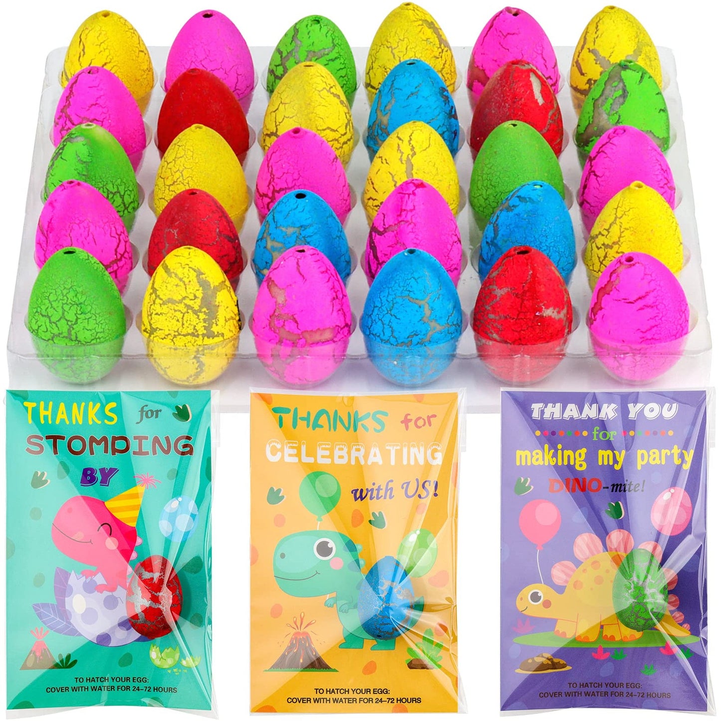 Dino Hatch Party Pack - 30 Dinosaur Eggs & Cards for Kids Birthday Party - Fun Dino Party Favors for Boys and Girls Ages 4-12