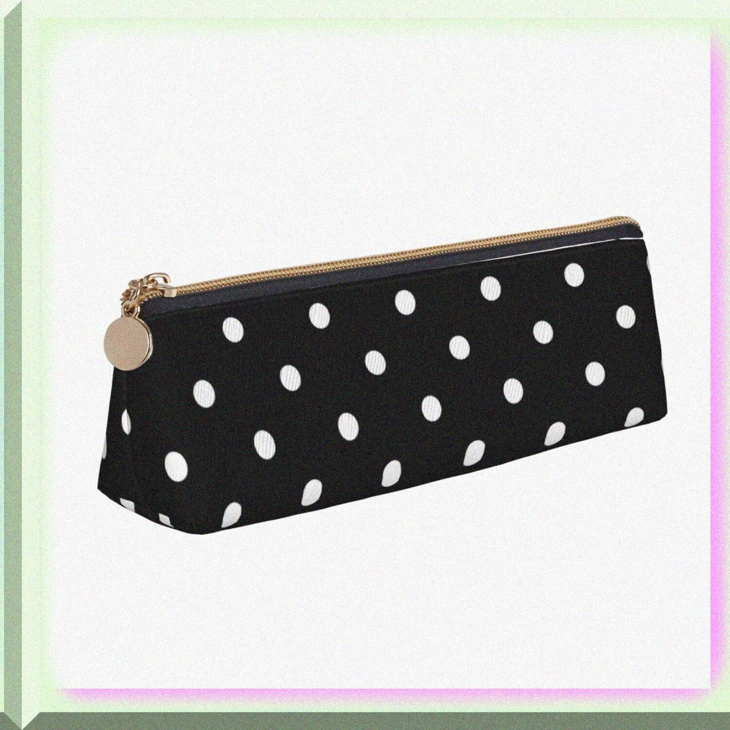 Polka Dot Black and White Leather Pencil Case 8.3x2.2x2.4 inches
