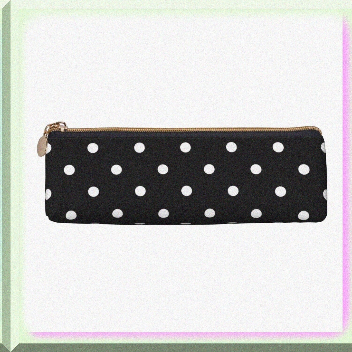 Polka Dot Black and White Leather Pencil Case 8.3x2.2x2.4 inches