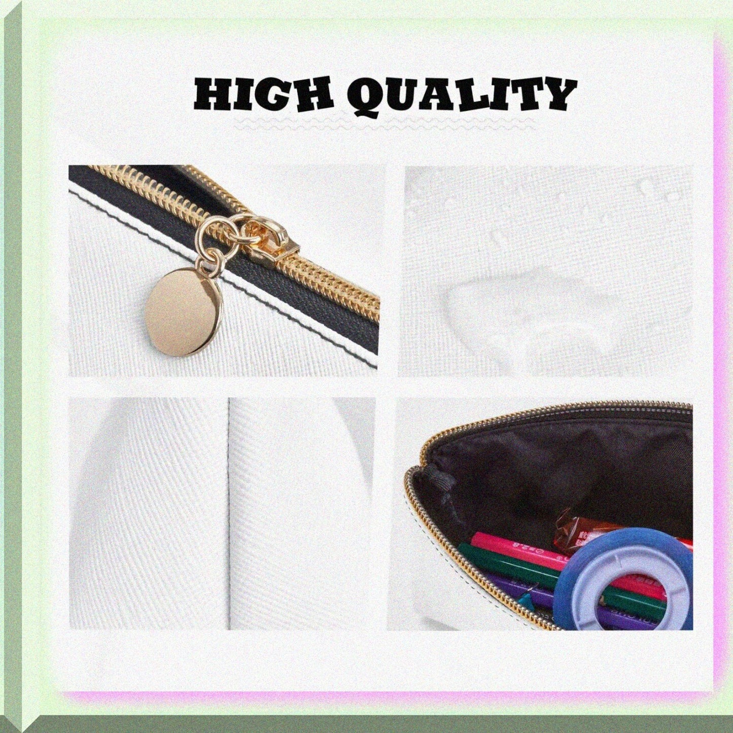 Polka Dot Black and White Leather Pencil Case 8.3x2.2x2.4 inches
