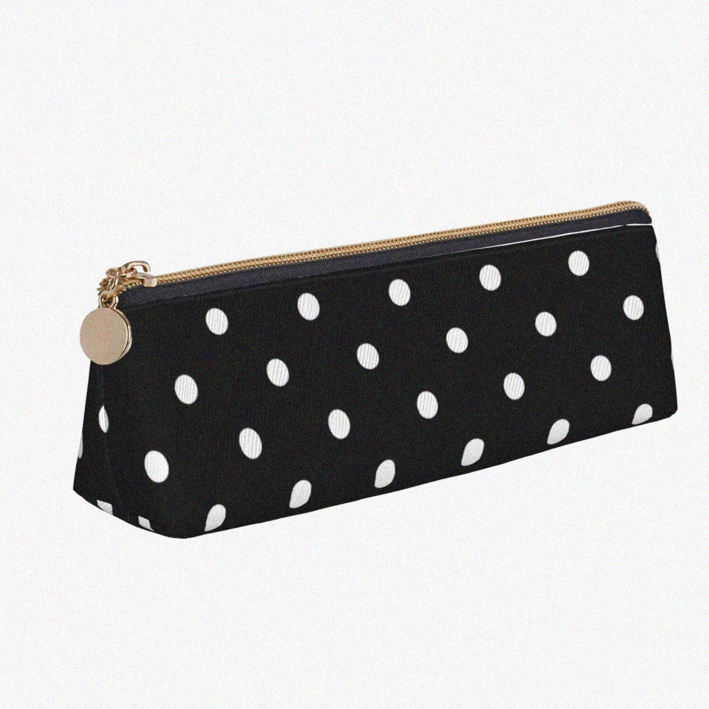 Polka Dot Black and White Leather Pencil Case 8.3x2.2x2.4 inches