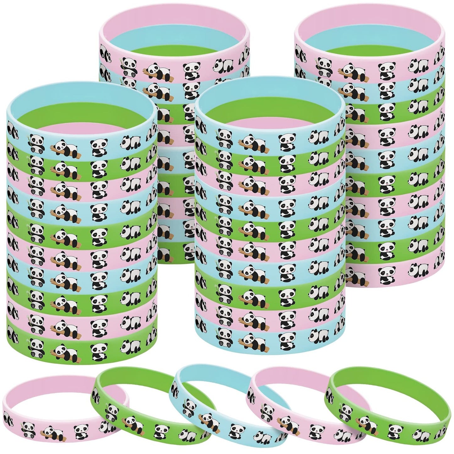 Panda Stretch Bands - Set of 36 Cute Silicone Wristbands for Kids. Perfect for Panda Theme Birthday Parties, Student Rewards, and Decorations.