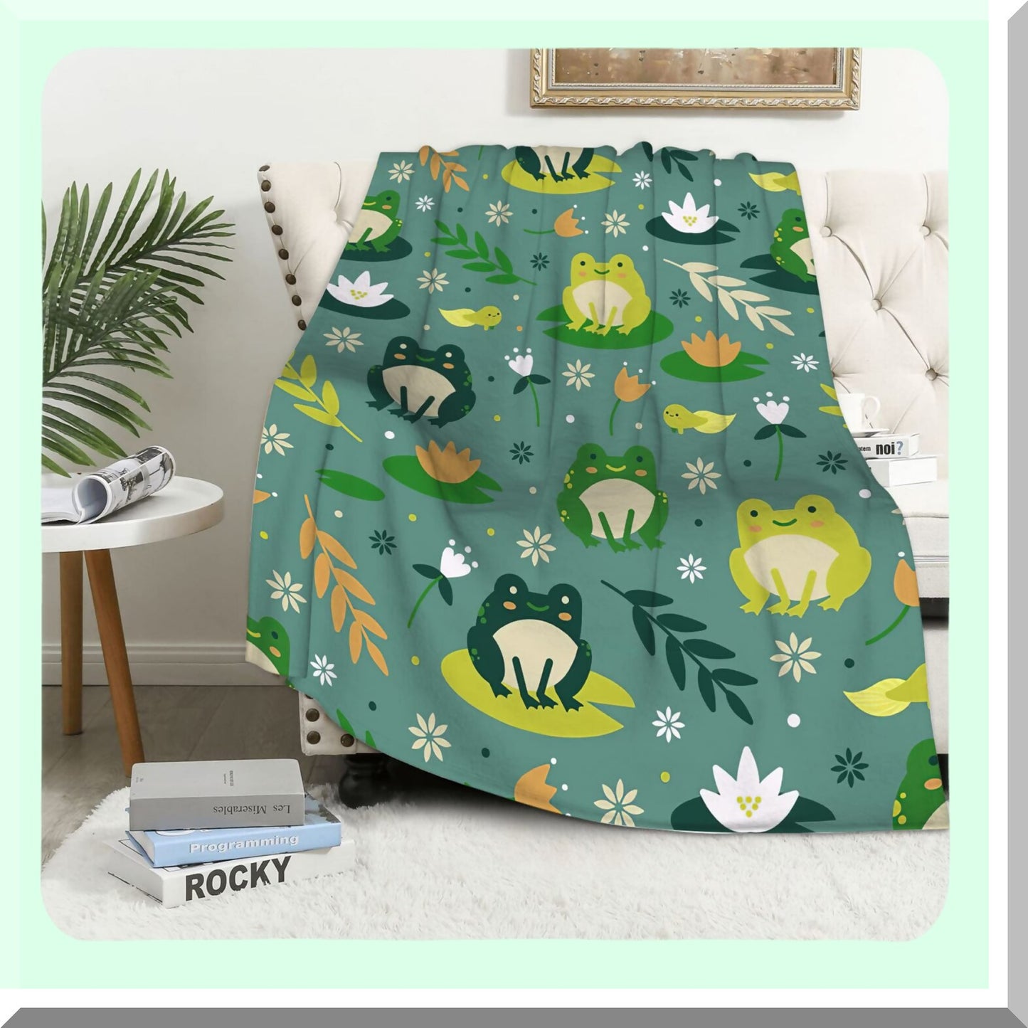 Green Leaf Frog Cozy Flannel Throw - Soft & Cute Blanket for Kids & Adults, Perfect Frog Lover Gift, 50x40 Inches