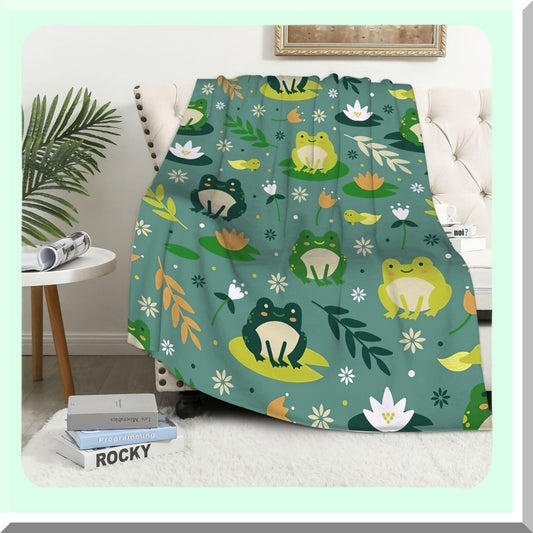 Green Leaf Frog Cozy Flannel Throw - Soft & Cute Blanket for Kids & Adults, Perfect Frog Lover Gift, 50x40 Inches