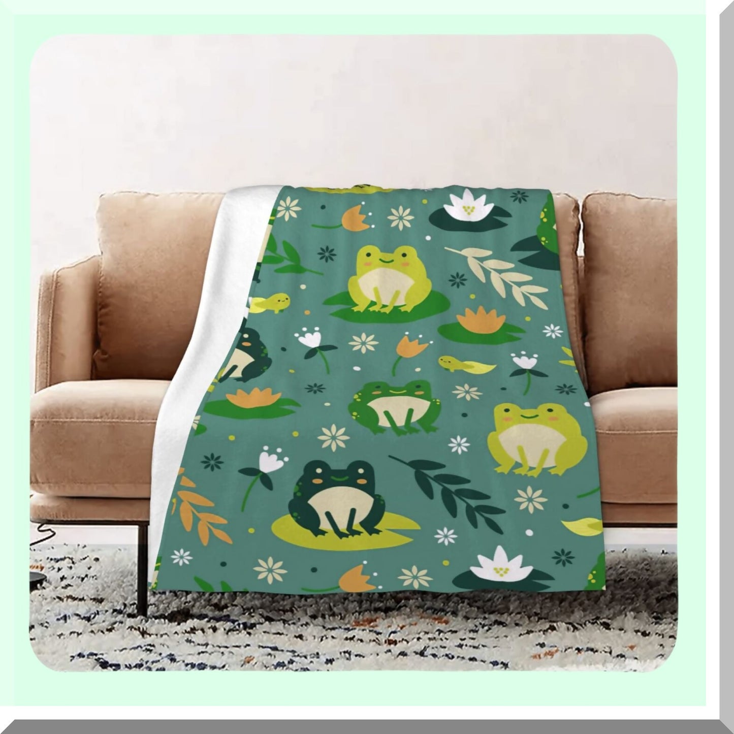 Green Leaf Frog Cozy Flannel Throw - Soft & Cute Blanket for Kids & Adults, Perfect Frog Lover Gift, 50x40 Inches