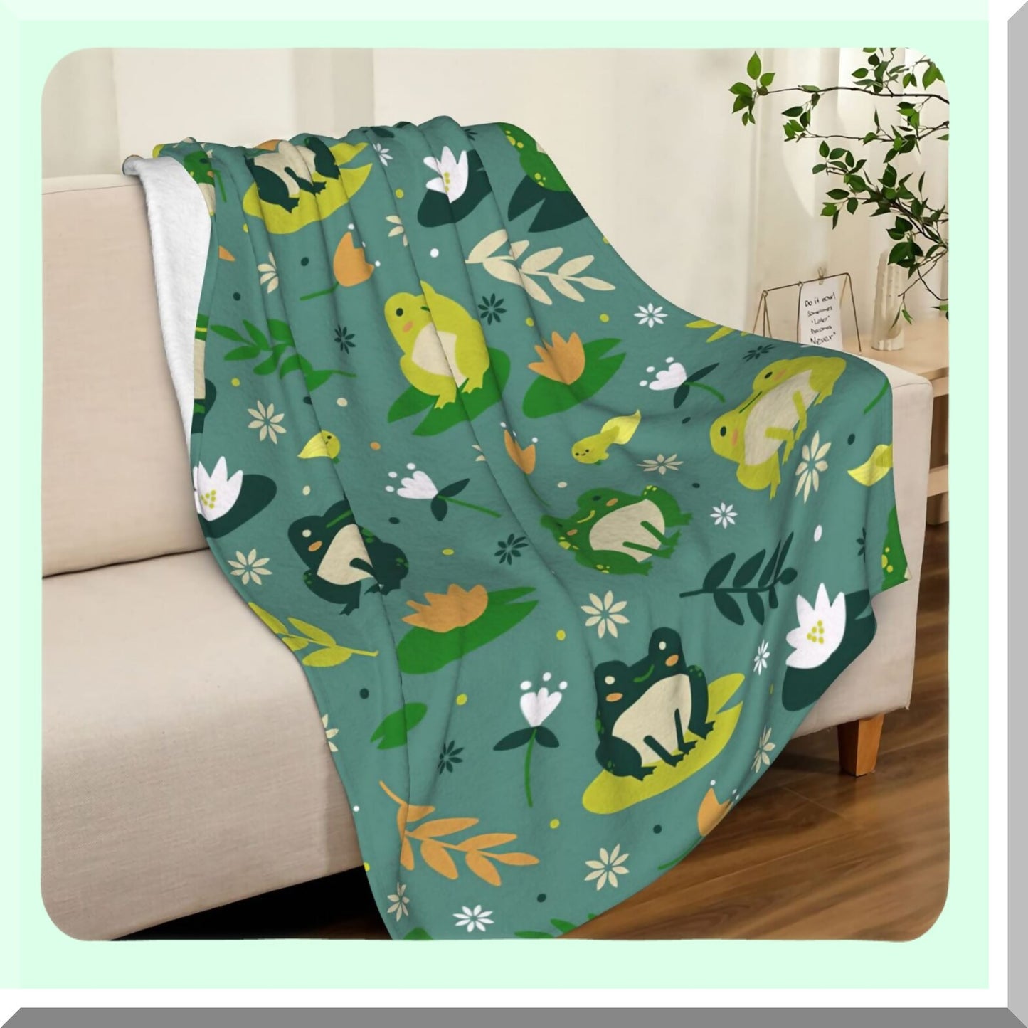 Green Leaf Frog Cozy Flannel Throw - Soft & Cute Blanket for Kids & Adults, Perfect Frog Lover Gift, 50x40 Inches