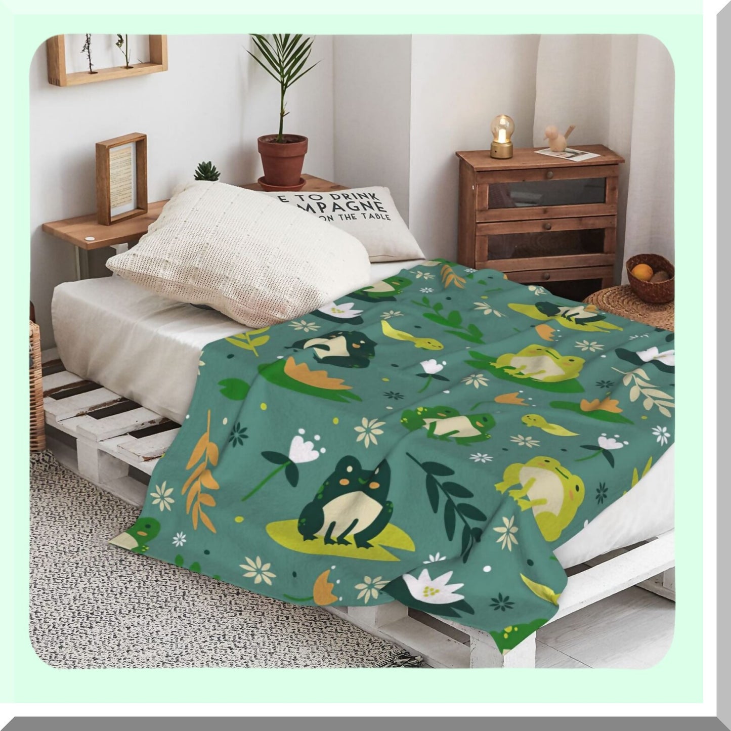 Green Leaf Frog Cozy Flannel Throw - Soft & Cute Blanket for Kids & Adults, Perfect Frog Lover Gift, 50x40 Inches